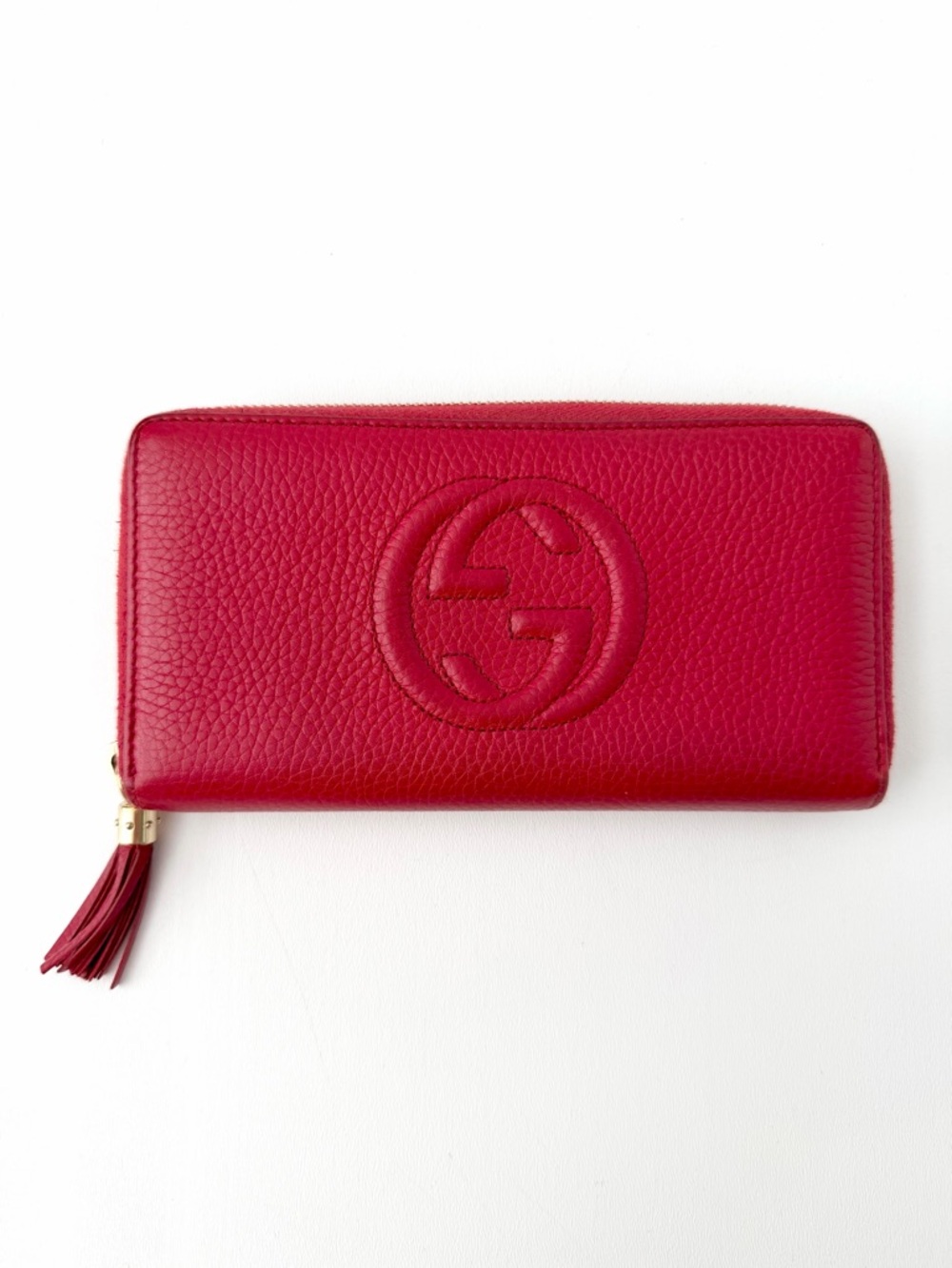 GUCCI | Red Soho GG Logo Disco Zip Around‎ Leather Wallet Tassel Continental